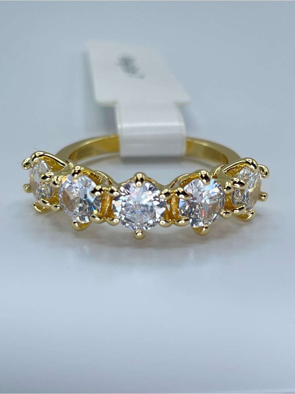 Swarovski Crystal Elements White Crystal Half Eternity Band Ring Sz 7 Glam - Picture 1 of 10